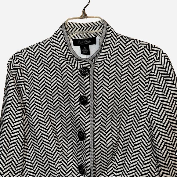 Peck & Peck 100% Linen Blazer Herringbone Print Brown White Lined Retro Mod 10 - Picture 4 of 10